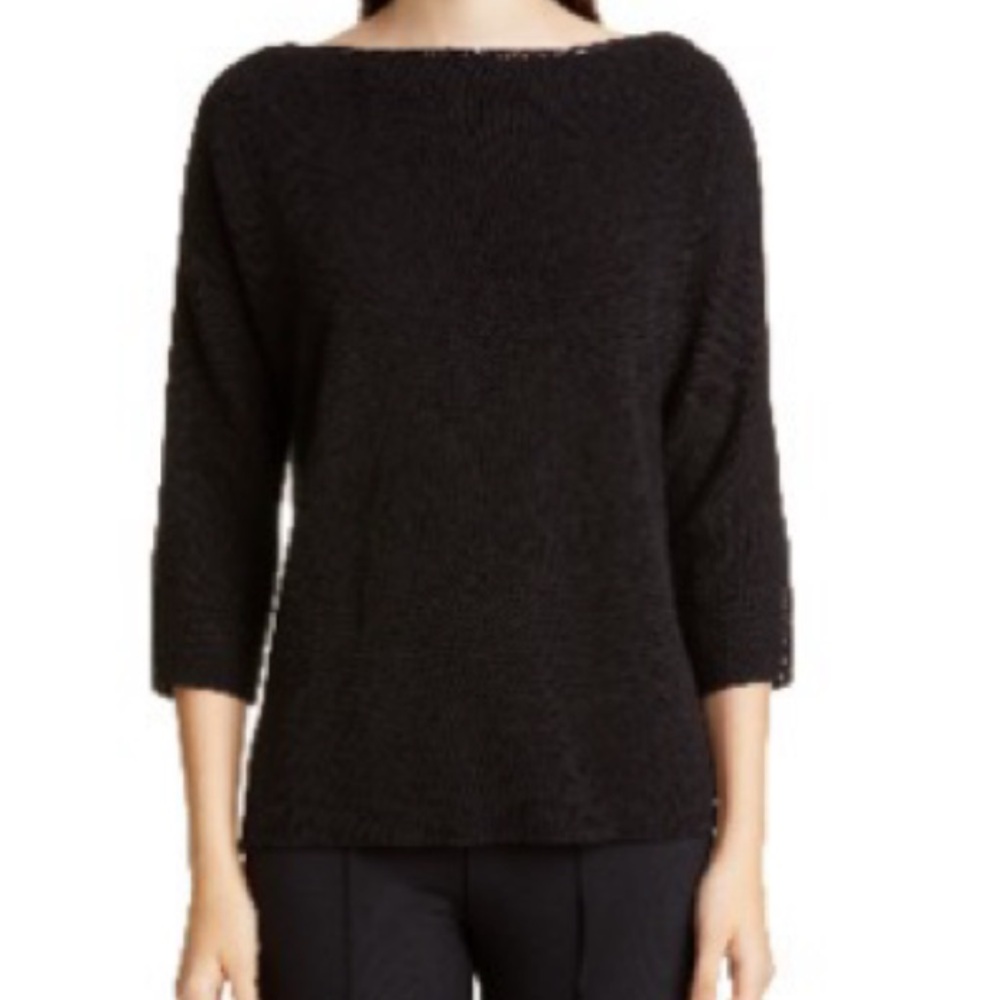 Lafayette 148 New York Silver Glitter Trim Tunic Sweater